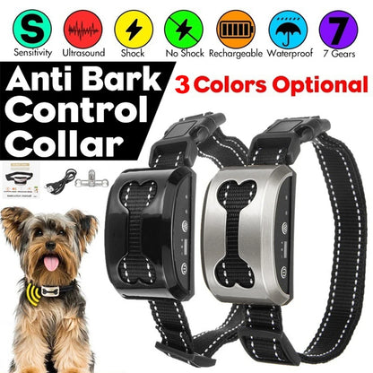 Waterproof Auto Anti Humane Bark Training Collar Control Stop Dog Barking Adjustable Electric Rechargeable ShockSafe Carefully