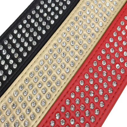 Rhinestone PU Leather Dog Collars 5 Row Diamante Bling for Large Dogs 5cm wide