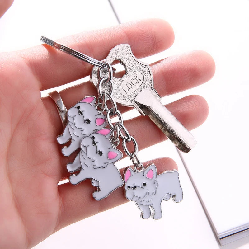 New Cartoon French Bulldog Dog Keychain Cute Doll Key Chain For Woman/Men/Kids Creative Couple Ins Bag Pendant Car Key Ring