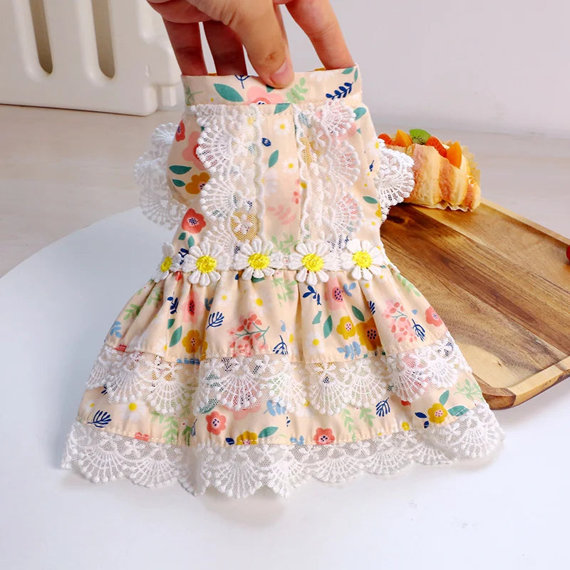 1PC Pet Apparel Dog Spring/Summer Thin Floral Princess Dress Breathable and Comfortable Daisy Flowers For Small Medium Dogs