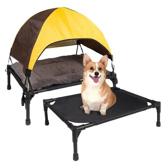 Outdoor Elevated Dog Bed Raised Pet Cot With Removable Canopy Shade Tent Breathable Dog Bed For Camping Picnic Beach Play