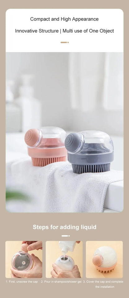 1pc Pet Bath Brush Soft Silicone With Shampoo Dispenser Gentle Massage For Grooming And Cleaning Fur And Hair