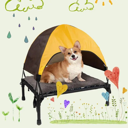 Outdoor Elevated Dog Bed Raised Pet Cot With Removable Canopy Shade Tent Breathable Dog Bed For Camping Picnic Beach Play