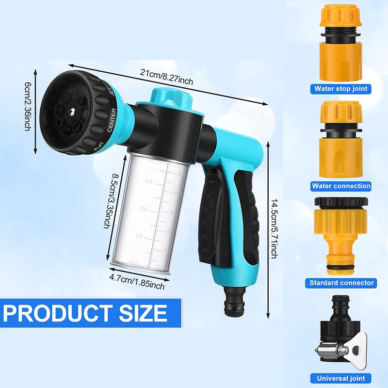 Dog Shower Sprayer 8 in 1 Garden Car Sprayer Gun High-pressure Hose Attachment Soap Dispenser Bottle Nozzle Sprayer Shower Tool