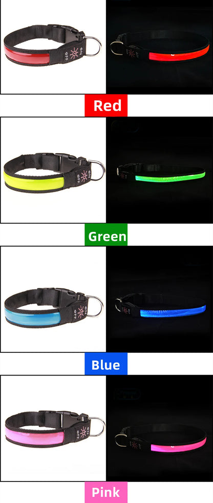 LED Glowing Dog Collar Adjustable Flashing USB Charging Luminous Collar Night Light Harness For Big Medium Small Dogs Pet Items