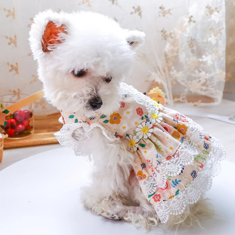 1PC Pet Apparel Dog Spring/Summer Thin Floral Princess Dress Breathable and Comfortable Daisy Flowers For Small Medium Dogs