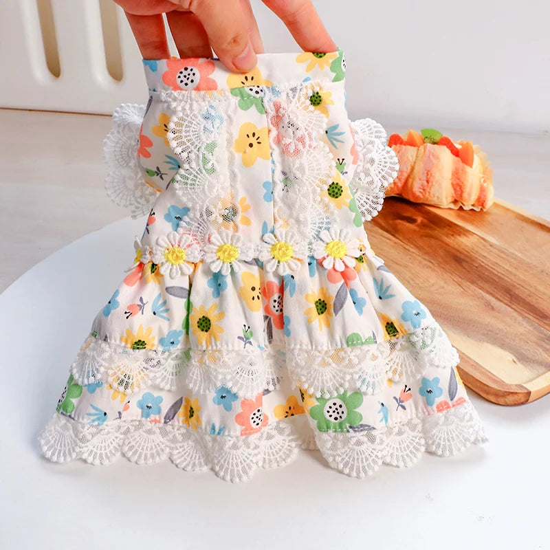 1PC Pet Apparel Dog Spring/Summer Thin Floral Princess Dress Breathable and Comfortable Daisy Flowers For Small Medium Dogs