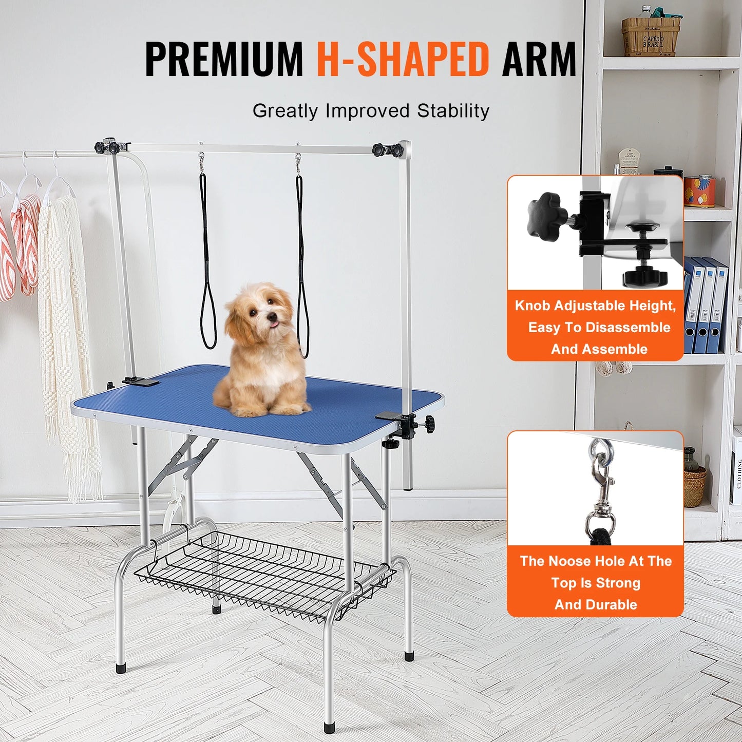 VEVOR Pet Grooming Table Two Arms with Clamp Dog Grooming Station Foldable Pets Stand for Medium Small Dogs with Grooming Loop