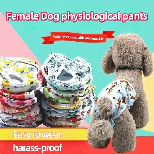 Washable Female Pet Physiology Pants Printed Anti-Nuisance Diaper Easy to Wear and Reusable Suitable for Menstruating Girl Dog