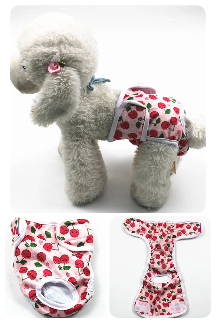 Washable Female Pet Physiology Pants Printed Anti-Nuisance Diaper Easy to Wear and Reusable Suitable for Menstruating Girl Dog