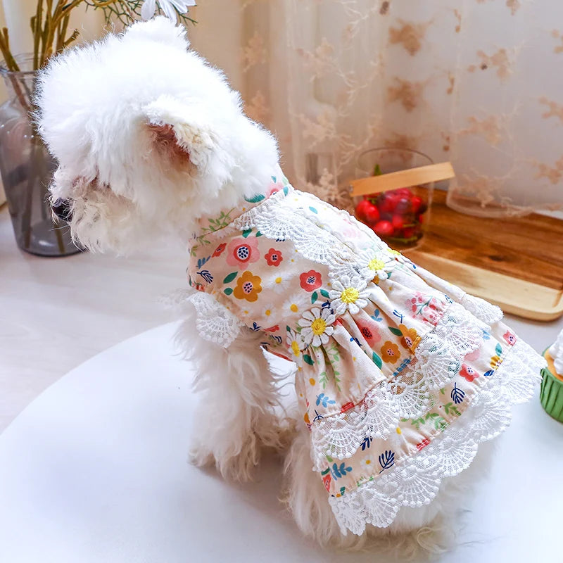 1PC Pet Apparel Dog Spring/Summer Thin Floral Princess Dress Breathable and Comfortable Daisy Flowers For Small Medium Dogs