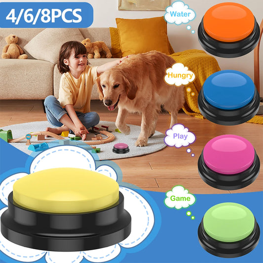 4/6/8Pcs Dog Talking Button Recordable Pet Training Buttons Clear Recording Dog Communication Colorful Button Battery Powered