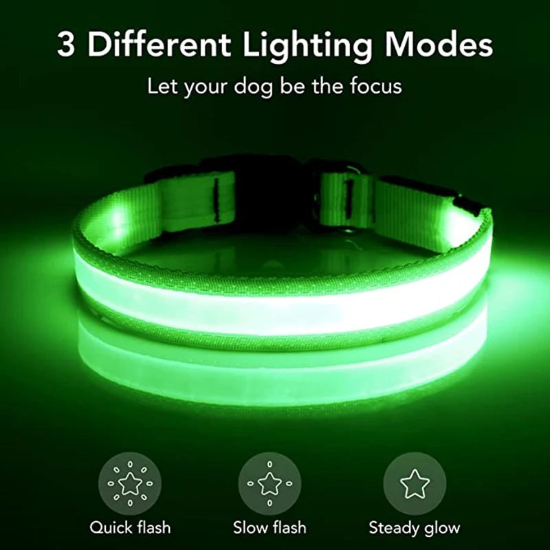 LED Glowing Dog Collar Adjustable Flashing USB Charging Luminous Collar Night Light Harness For Big Medium Small Dogs Pet Items