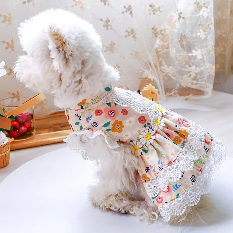 1PC Pet Apparel Dog Spring/Summer Thin Floral Princess Dress Breathable and Comfortable Daisy Flowers For Small Medium Dogs