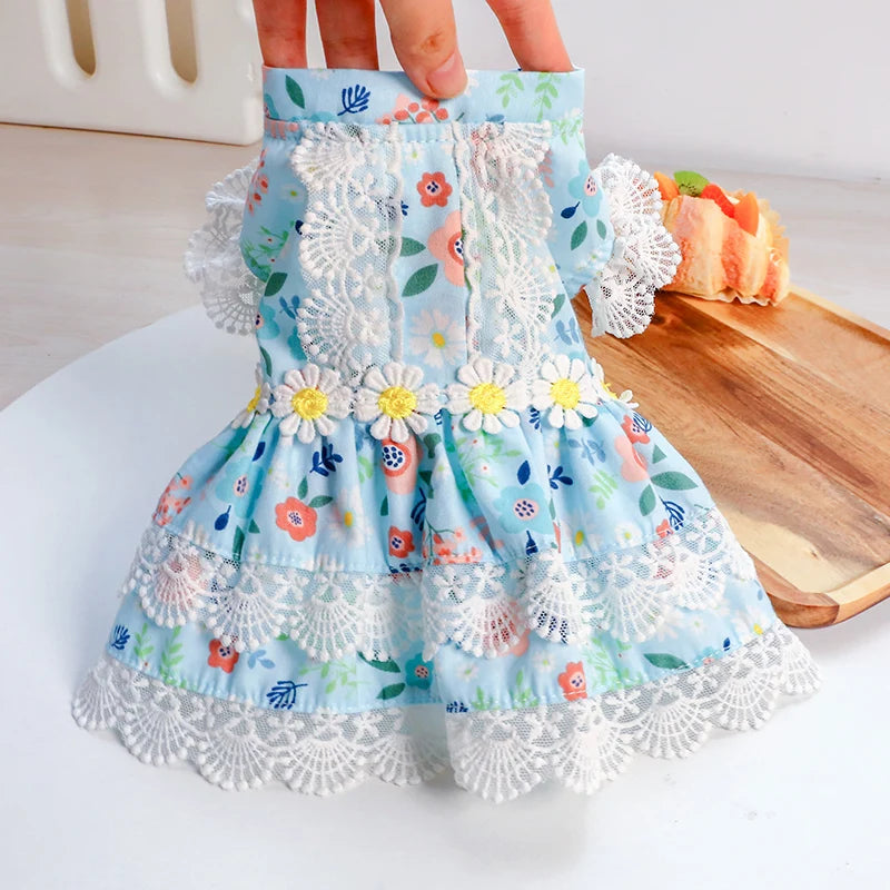 1PC Pet Apparel Dog Spring/Summer Thin Floral Princess Dress Breathable and Comfortable Daisy Flowers For Small Medium Dogs