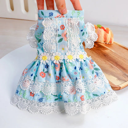 1PC Pet Apparel Dog Spring/Summer Thin Floral Princess Dress Breathable and Comfortable Daisy Flowers For Small Medium Dogs