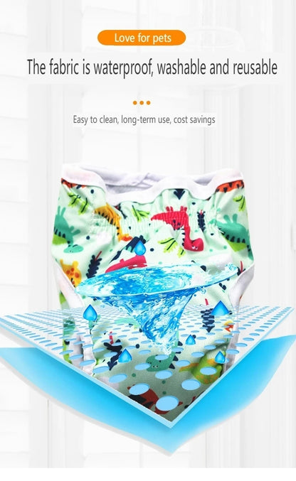 Washable Female Pet Physiology Pants Printed Anti-Nuisance Diaper Easy to Wear and Reusable Suitable for Menstruating Girl Dog