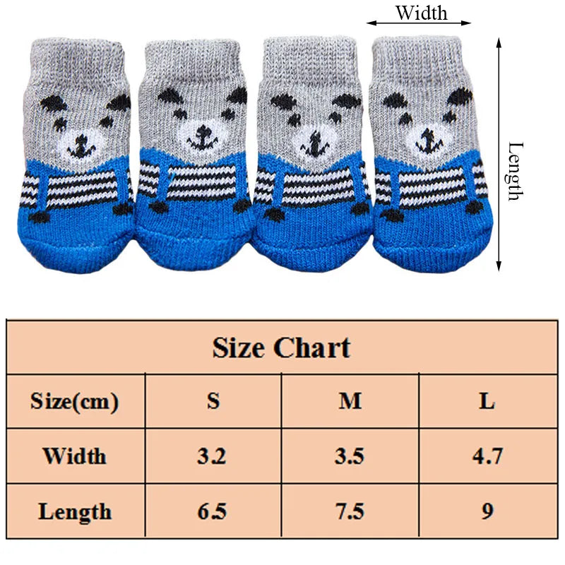 4pcs/set Dog Cartoon Socks Puppy Cute Anti Slip Dogs Cats Elastic Warm Knits Socks Small Medium Dogs Boots Pet Foot Cover New