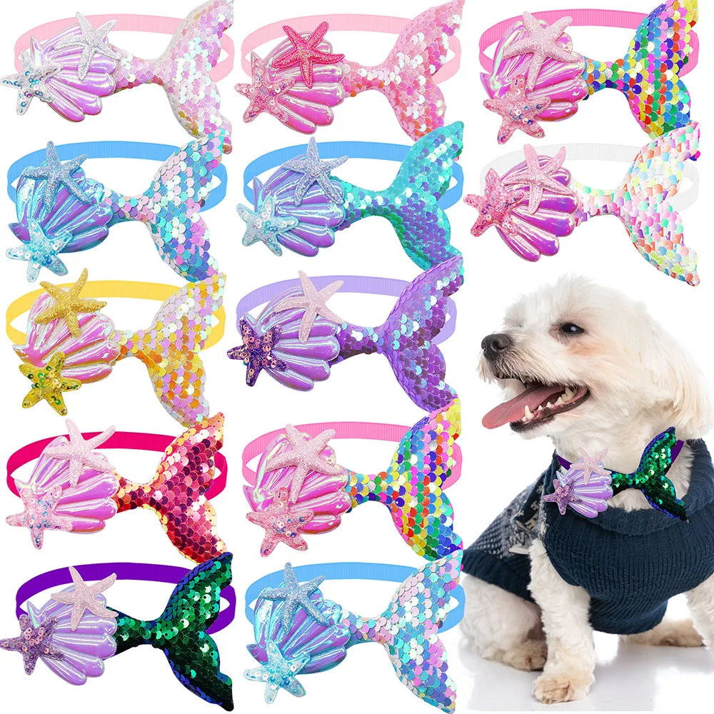 50PCS Sequin Dog Bowtie Christmas Dog Bow Tie Collar For Dogs Bows Cute Dog Grooming Products Pet Accessories For Small Dogs