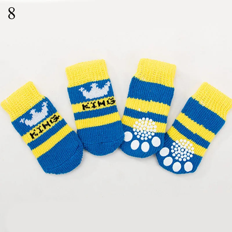 4pcs/set Dog Cartoon Socks Puppy Cute Anti Slip Dogs Cats Elastic Warm Knits Socks Small Medium Dogs Boots Pet Foot Cover New