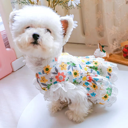 1PC Pet Apparel Dog Spring/Summer Thin Floral Princess Dress Breathable and Comfortable Daisy Flowers For Small Medium Dogs