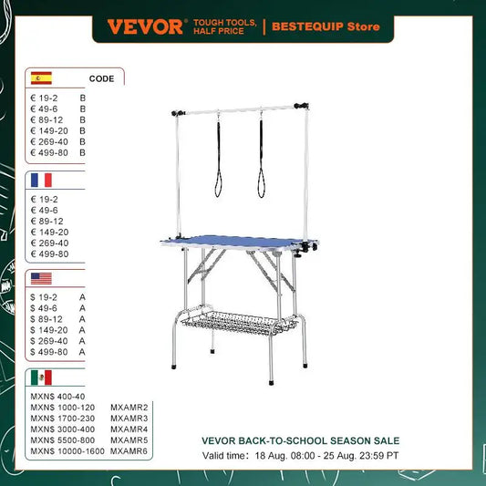 VEVOR Pet Grooming Table Two Arms with Clamp Dog Grooming Station Foldable Pets Stand for Medium Small Dogs with Grooming Loop