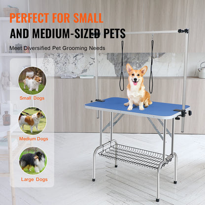 VEVOR Pet Grooming Table Two Arms with Clamp Dog Grooming Station Foldable Pets Stand for Medium Small Dogs with Grooming Loop