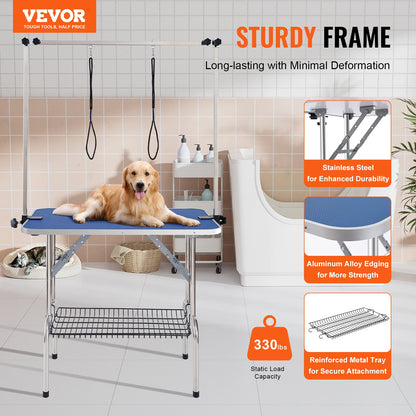 VEVOR Pet Grooming Table Two Arms with Clamp Dog Grooming Station Foldable Pets Stand for Medium Small Dogs with Grooming Loop