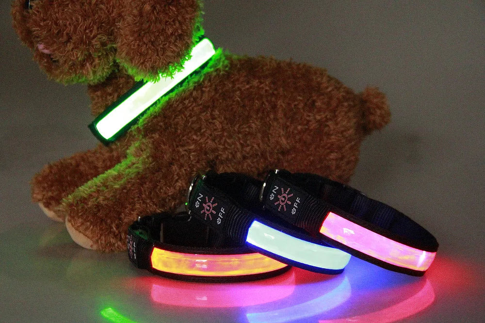 LED Glowing Dog Collar Adjustable Flashing USB Charging Luminous Collar Night Light Harness For Big Medium Small Dogs Pet Items