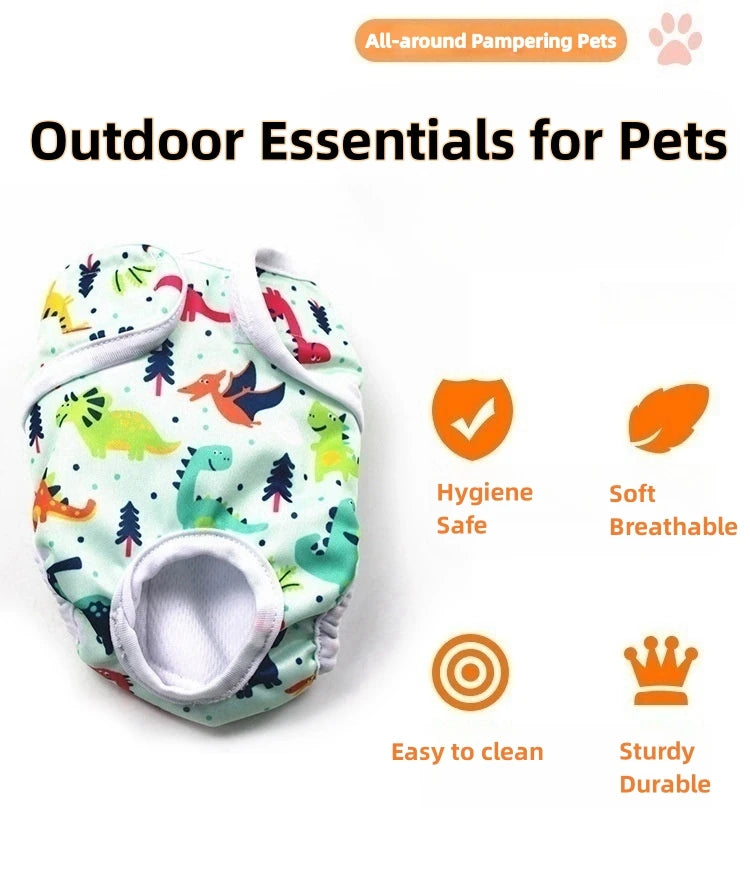 Washable Female Pet Physiology Pants Printed Anti-Nuisance Diaper Easy to Wear and Reusable Suitable for Menstruating Girl Dog