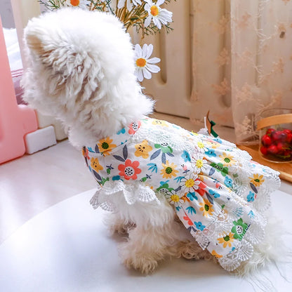 1PC Pet Apparel Dog Spring/Summer Thin Floral Princess Dress Breathable and Comfortable Daisy Flowers For Small Medium Dogs