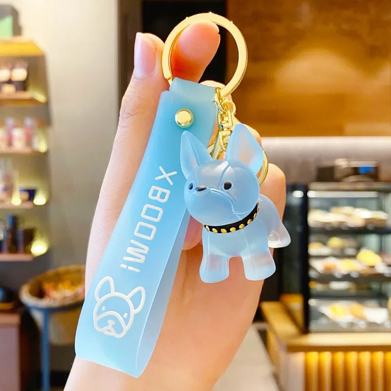 Transparent Colorful Dog Keychains Men Car Key Ring Fashion French Bulldog Keychain for Women Bag Pendant Christmas Gift