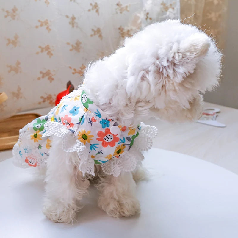 1PC Pet Apparel Dog Spring/Summer Thin Floral Princess Dress Breathable and Comfortable Daisy Flowers For Small Medium Dogs