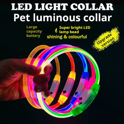 LED Glowing Pet Collar Adjustable Flashing Rechargeable Luminous Collar Anti-Lost Dog Light Harness For Small Medium Large Dogs