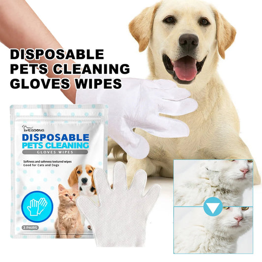 Pet No Washing Glove 3 Pcs, Pet No Rinse Pet Wipes, Pet Disposable Cleaning Massage Gloves, Pet Grooming Pet Washing