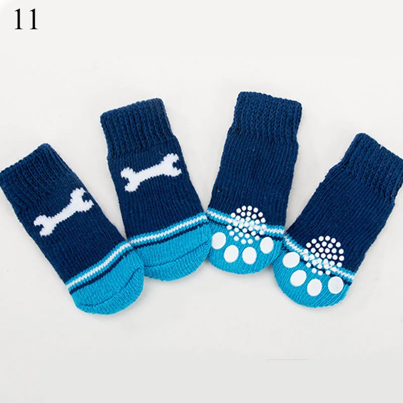 4pcs/set Dog Cartoon Socks Puppy Cute Anti Slip Dogs Cats Elastic Warm Knits Socks Small Medium Dogs Boots Pet Foot Cover New