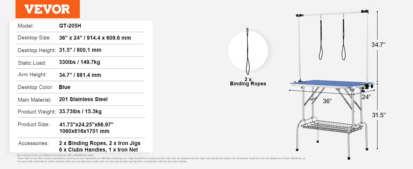 VEVOR Pet Grooming Table Two Arms with Clamp Dog Grooming Station Foldable Pets Stand for Medium Small Dogs with Grooming Loop