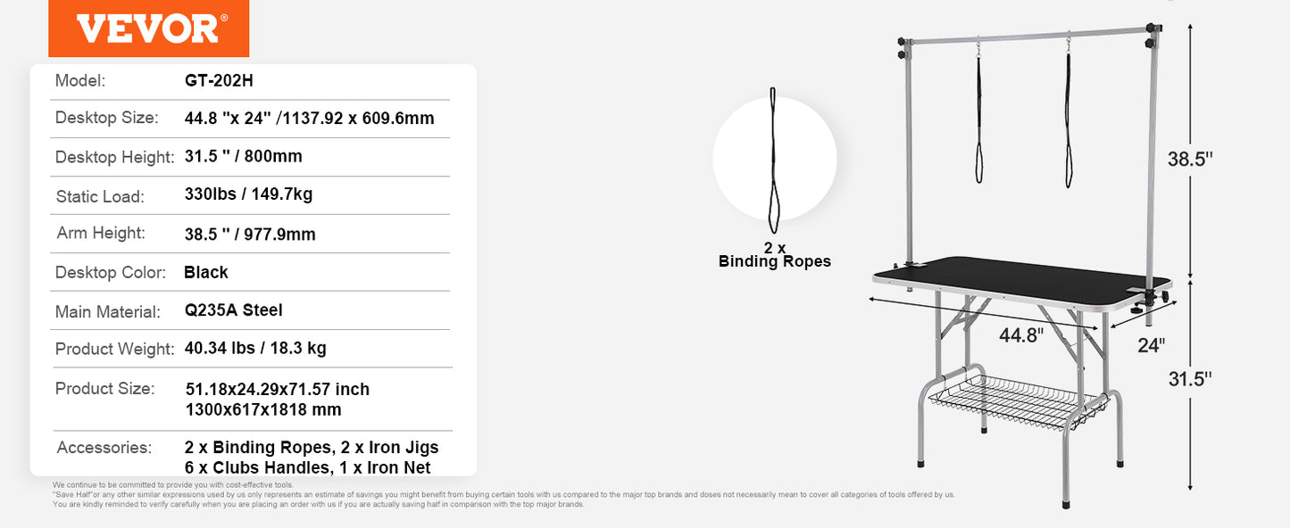 VEVOR Pet Grooming Table Two Arms with Clamp Dog Grooming Station Foldable Pets Stand for Medium Small Dogs with Grooming Loop