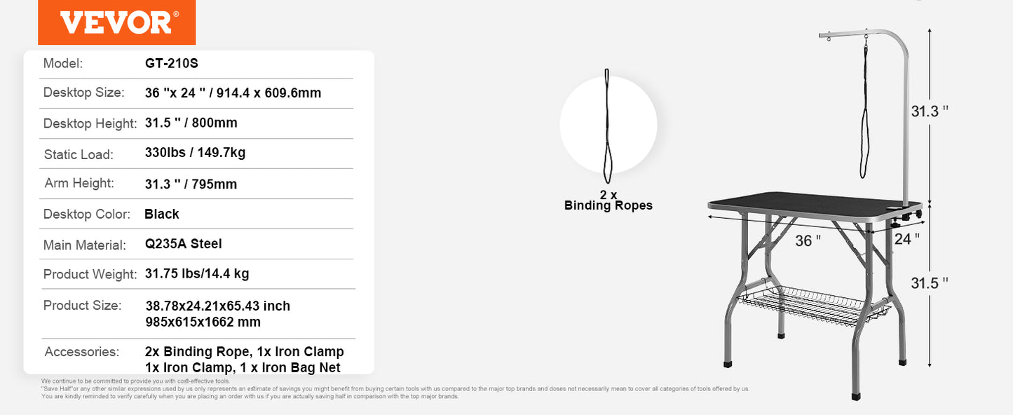 VEVOR Pet Grooming Table Two Arms with Clamp Dog Grooming Station Foldable Pets Stand for Medium Small Dogs with Grooming Loop